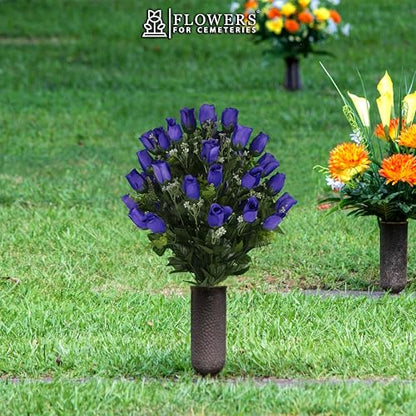 Artificial Cemetery Flowers - Gravesite Flowers - Purple Roses - color: Purple Roses, size: (1) Bouquet