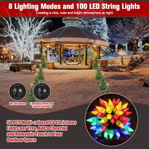 Solar Christmas Trees Lights Outdoor, Solar Powered Xmas Tree Stake Outside | Waterproof 3.6FT with 100 LEDs and 8 Modes for Yard Pathway Garden Grave Cemetery Decorations (2 in 1)