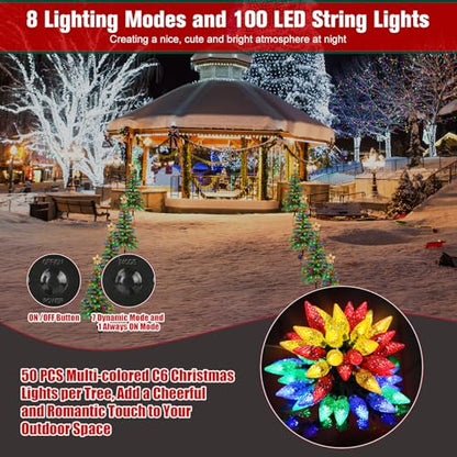 Solar Christmas Trees Lights Outdoor, Solar Powered Xmas Tree Stake Outside | Waterproof 3.6FT with 100 LEDs and 8 Modes for Yard Pathway Garden Grave Cemetery Decorations (2 in 1)