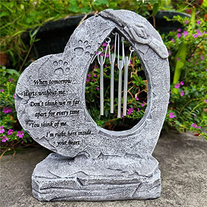 Pet Dog Memorial Stones Garden Stones with Wind Chimes, Sympathy Loss of Pet Dog Memorial Gifts Remembrance Gifts Outdoors Heart Shaped Grave Markes Headstones