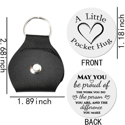 Sisadodo Pocket Hug Token Long Distance Relationship Keepsake Gifts for Women Birthday Christmas Gifts With Leather Keychain - color: May You Be Proud of the Work You Do