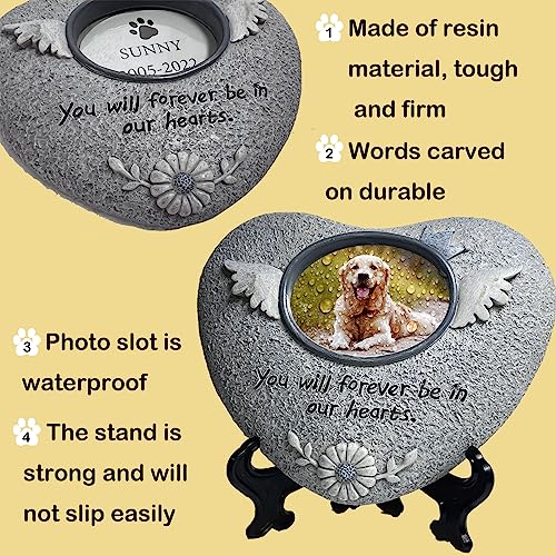Pet Memorial Stones for Dog or Cats,Loss of Dog Sympathy Gift Indoor Display,Pet Grave Markers Dog Bereavement Gifts Outdoor Tombstone Heart Shaped Carve "You will forever be in our heart"
