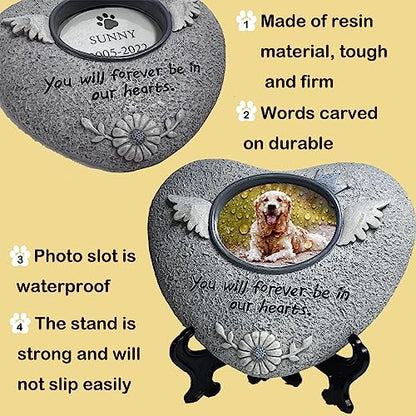 Pet Memorial Stones for Dog or Cats,Loss of Dog Sympathy Gift Indoor Display,Pet Grave Markers Dog Bereavement Gifts Outdoor Tombstone Heart Shaped Carve "You will forever be in our heart"