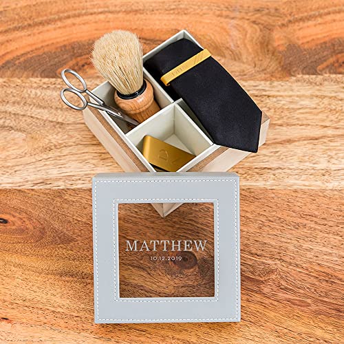 Weddingstar Custom Wood and Faux Leather Keepsake Box With Glass Lid - Classic Text - style: Classic Text