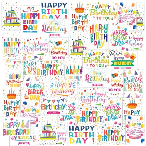 Harloon 200 Pack Happy Birthday Card Assorted Bulk with Blank Envelopes and Stickers 4 x 6 Inches Greeting Blank Happy Birthday Cards for Men Women Adults Kids, 20 Styles(Colorful Words) - style: Colorful Words