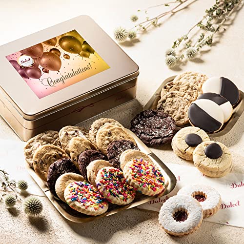 Congratulations Gifts For Men Gourmet Assortment All Flavor Cookie Tin Box, For Every Special Occasion – Holiday, for Men and Women, By Dulcet Git Baskets - color: Congratulations