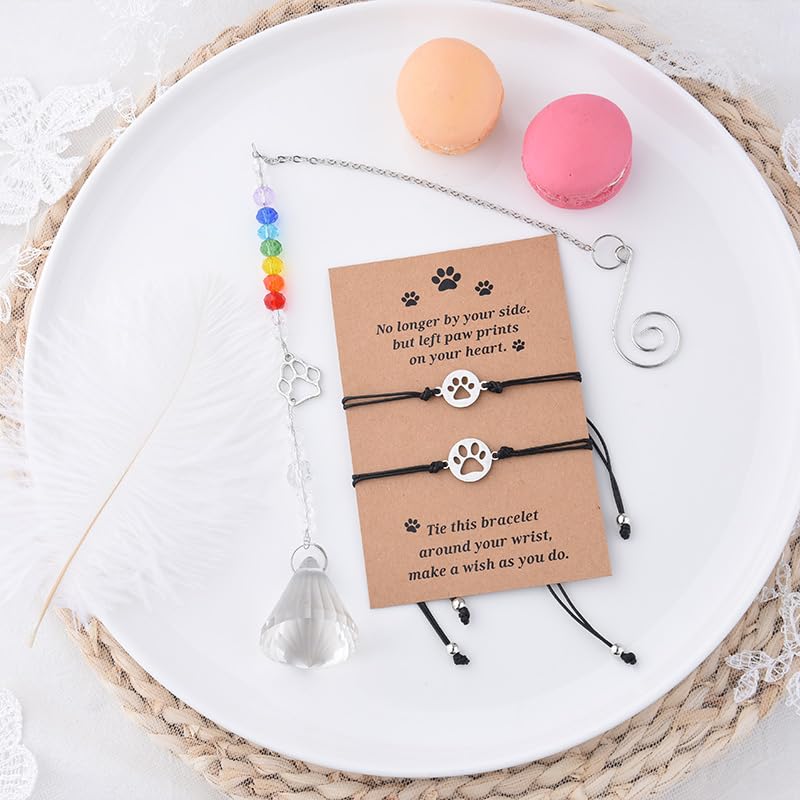 Sisadodo Rainbow Bridge Dog Memorial Gifts for Loss of Dogs Cats Rainbow Bridge Bracelet Keychains Paw Crystal Sun Catcher - color: crystal suncatcher bracelet and card