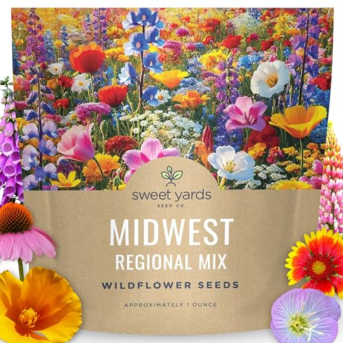 Midwest Regional Mix - Large 1 Ounce Packet - 15,000 Flower Seeds for Planting - Wildflower Mix - size: 1 Ounce (Pack of 1), style: Midwest Regional Mix