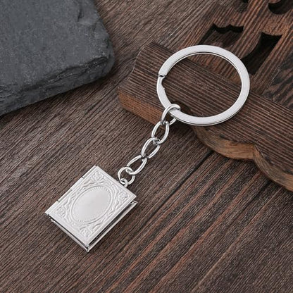 2PCS Elegant Heart Locket Keychain with Decorative Chain Stainless steel, Heart Pattern Design, Photo Frame Pendant - color: Book