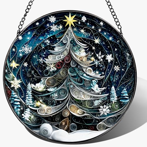 8-Inch Starry Christmas Tree Suncatcher Ornament: Stained Glass Window Hanging & Decor, Sun Catchers Indoor Window — Gift for Christmas, Holiday Present Idea, Gifts Exchange, Gift Idea - color: Christmas Tree