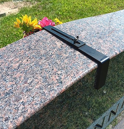 Carson Adjustable Headstone Wreath Holder – Black Metal Grave Hanger with Protective Padding – Secure Cemetery Saddle for Memorial Wreath Display 4.5 to 8.75 Inch Fit