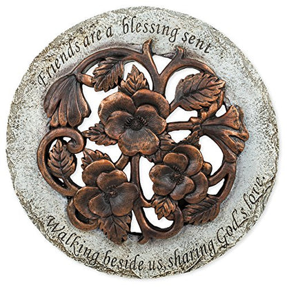 Roman Friends are a Blessing Flower Garden Bronze Finish 12 inch Stepping Stone