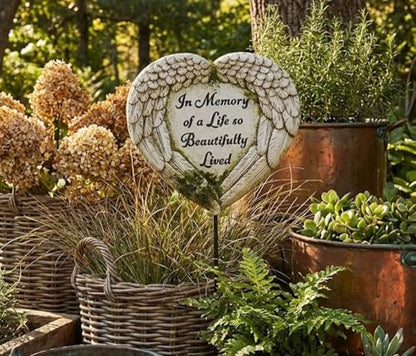 Napco Imports in Memory of A Life So Beautifully Lived Angel Wings 4.25 Inch Ivory Resin Decorative Floral Pick