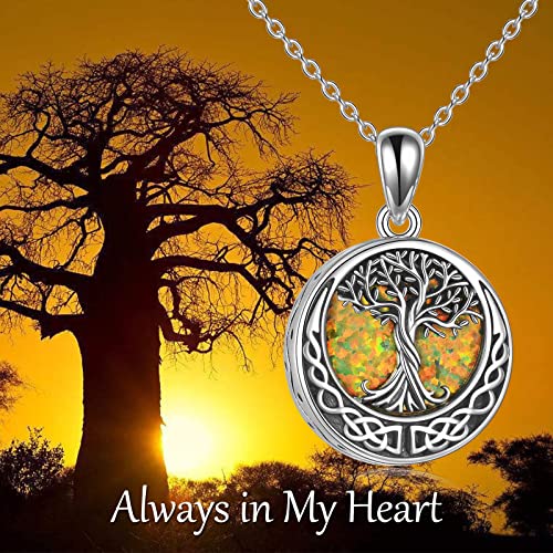 Tree of Life Urn Necklaces for Ashes Sterling Silver Abalone Shell/Opal Tree of Life Cremation Jewelry for Ashes Memory Jewelry for Women Men - style: Yellow opal