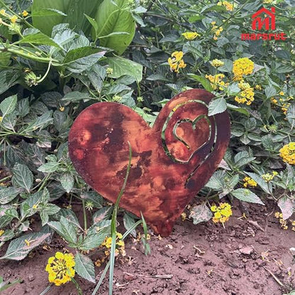 Marsrut Heart Garden Stake, Metal Garden Rusted Heart Pillar, Heart-Shaped Inserted Love Stakes for Use in ihe Plant Yard Garden, Made of Metal, 14Ga Thickness, Ony Heart, No Post Included