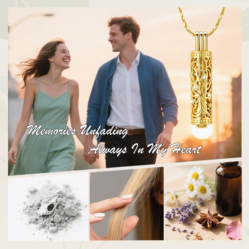 Cylinder Urn Necklace Crystal Tree of Life Cremation Jewelry Pendant for Women Men Vial Cremation Ash Pendant Loved One Memorial Jewelry with Mini Keepsake Urn Ash - Always In My Heart - color: All Gold-Always In My Heart