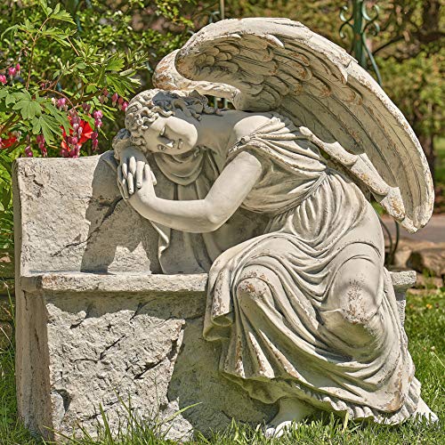 Zaer Ltd. Large Magnesium Angel Statues (Outdoor Safe) (35”T Napping On Bench Seraphina) - size: 35"T Napping On Bench "Seraphina"