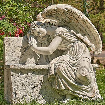 Zaer Ltd. Large Magnesium Angel Statues (Outdoor Safe) (35”T Napping On Bench Seraphina) - size: 35"T Napping On Bench "Seraphina"
