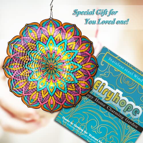 Mandala Wind Spinner Purple Tulip Design, 12in Hanging Sculptures - color: Mandala Purple Tulip