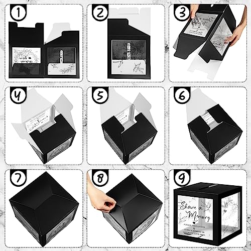 Pajean Funeral Memory Box with 50 Cards Clear Windows,Clear,Black - color: Black