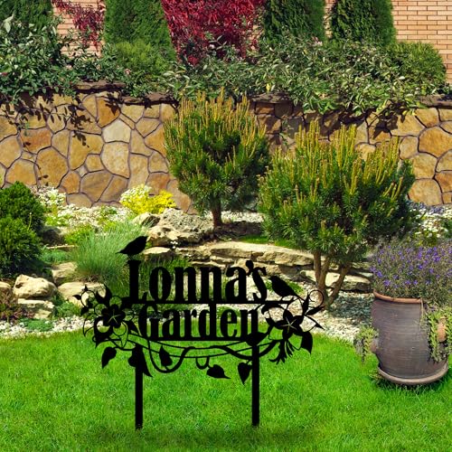 Personalized Flower and Bird Metal Garden Stake, Bird Garden Sign, Custom Flower Yard Decor, Mom's Garden Gift, Gardener Family Name Sign, Patio Home Gift, Yard Art, Housewarming Gift - color: Cstmdesign15