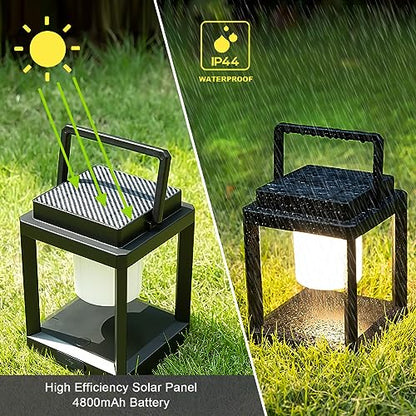 Solar Lantern Outdoor Table Lamp, Cordless Rechargeable Light | Bright, 4800mAh, 50H Battery Life, Portable LED Light , USB-C & Solar Charging, for Camping, Backyard, Patio Decor, 3 Level