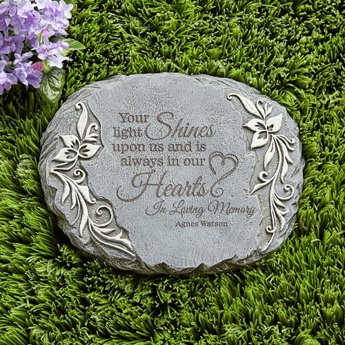 Let's Make Memories Personalized Memorial Garden Stone - Glow-in-The-Dark - Engraved - Sympathy Garden Marker - Outdoor Memorial - Condolences - Loss of a Loved One - Your Light Shines - style: Your Light Shines