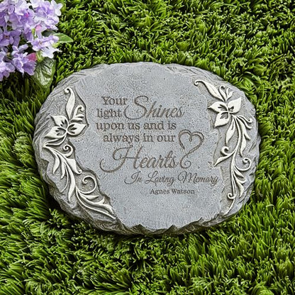 Let's Make Memories Personalized Memorial Garden Stone - Glow-in-The-Dark - Engraved - Sympathy Garden Marker - Outdoor Memorial - Condolences - Loss of a Loved One - Your Light Shines - style: Your Light Shines