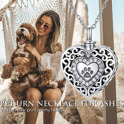 Filigree Dog Paw Urn Locket Necklace 925 Sterling Silver Print Pet Urn Necklace for Ashes Engraved Personalized Cremation Jewelry Pictures Keepsake Memorial Gifts for Women Men - style: A Filigree Paw Print