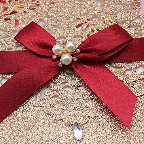 25Pcs Gold Glitter Laser Cut Invitations with RSVP Cards and Envelopes - color: Glitter Gold