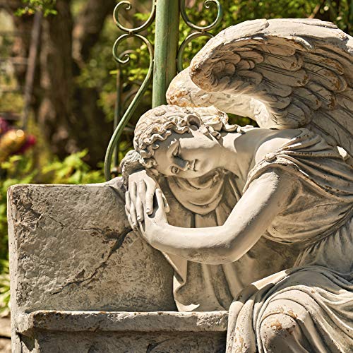 Zaer Ltd. Large Magnesium Angel Statues (Outdoor Safe) (35”T Napping On Bench Seraphina) - size: 35"T Napping On Bench "Seraphina"