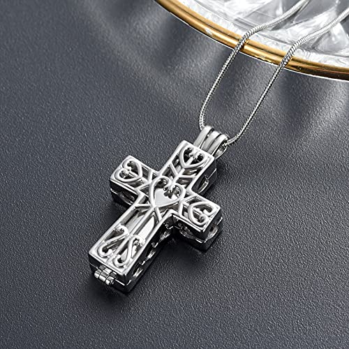 Crystal Cross Necklace for Ashes Stainless Steel Keepsake Cremation Jewelry Religious Cross Memorial Urn Necklace for Pet Human Ashes Gifts - color: Silver-2