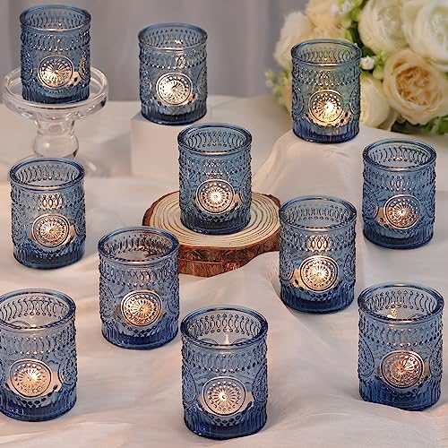 Blue Votive Candle Holders Set of 36 - Votive Candle Holders Bulk, Glass Candle Holder for Party Decoration, Tea Lights Candle Holders for Wedding - color: Blue