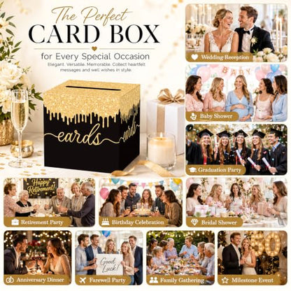 Black and Gold Wedding Card Box with Slot for Reception and Bridal Shower - color: Black Gold02