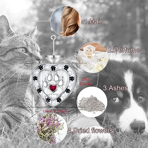 SOULMEET Memorial Pet Necklace for Ashes, Silver/White Gold Paw Print Urn Necklaces with Birthstone for Ashes Keepsake Cremation Jewelry for Pet Cats Dogs - style: G1-Locket Only-July