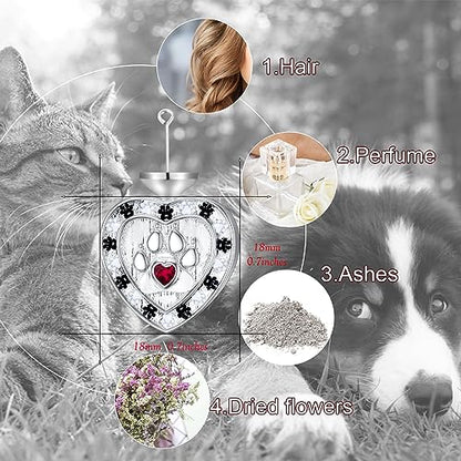 SOULMEET Memorial Pet Necklace for Ashes, Silver/White Gold Paw Print Urn Necklaces with Birthstone for Ashes Keepsake Cremation Jewelry for Pet Cats Dogs - style: G1-Locket Only-July