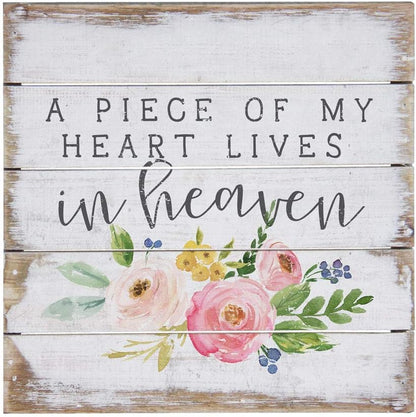 Simply Said, INC Perfect Pallet Petites Bereavement Sign, A Piece of My Heart Lives in Heaven, 8 inch Wood Memorial Plaque, Made in USA, PET16028 - color: Heart 1