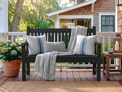 2-Person Outdoor Bench with 700 Lbs Weight Capacity, Black | Poly Lumber Weatherproof Garden Bench Seating for Porch, Balcony and Park, All-Weather Patio Bench Furniture - color: Black