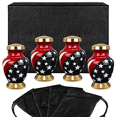 Trupoint Memorials Small Urns for Human Ashes Keepsake, Military and Patriotic Decorative Mini Cremation Urn for Veteran Adult Men & Women, Set of 4, Red - color: Red Usa Flag, size: Keepsake