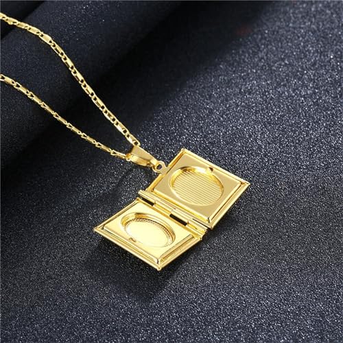 Gold Plated Photo Book Necklace for Husband Wife Exquisite Fashion In Memory Pendant Necklace Couple Best Friend Father Mother Jewelry Gift - color: Gold