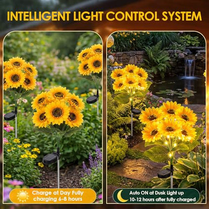 VIHOSE 4 Pack Sunflower Solar Lights with 24 Sunflowers 45 LED Ip65 Waterproof Outdoor Stake Lights with Upgraded Solar Panel for Yard Patio Landscape Lawn Garden Decor for Mom Grandma Birthday Gifts - style: Sunflower
