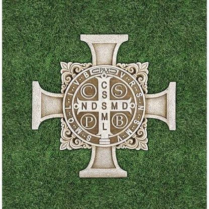 Christian Brands Avalon Gallery Saint Benedict Stepping Stone Cross, Stone Resin Garden Décor, 11" Square