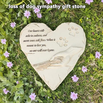 jinhuoba Dog Pet Memorial Stones, Heart-Shaped Loss of Pet Dog Grave Stone Headstones Memorial Gifts Remembrance Gifts with Sympathy Poem and Paw in Hand Design, Resin, White, 9.7" X 9.3"