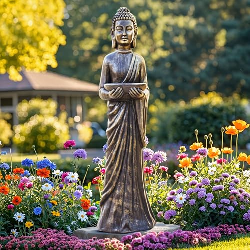 42" Buddha Outdoor Statue, Zen Meditative Figures, Gold-Black Finish | Extra-Large, Durable Weatherproof MGO Sculpture ,for Garden, Patio, Yard, Porch or Indoor, Home Decor Gift - color: Antique Finish-42"
