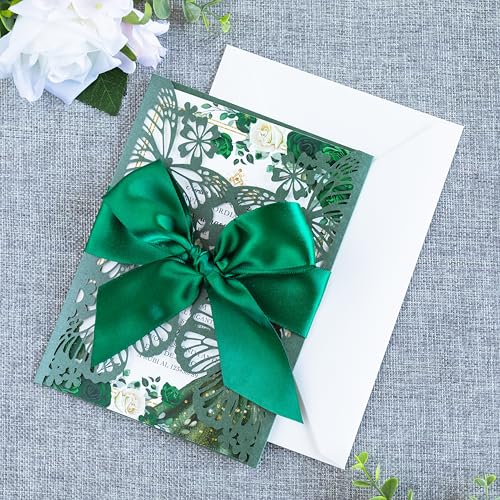 20 PCS 5.12x7.2 Butterfly Personalized Quinceanera Invitation, Customized XV Anos Laser Cut Invitation Cards with Envelopes (Emerald Green Personalized) - color: 20 PCS Emerald Green Personalized