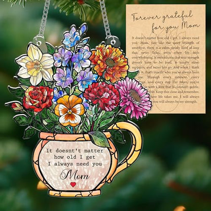 Mom Flower Acrylic Ornament, Wild Flower Remembrance Window Hangings | 3.9"x5" Acrylic High Quality Suncatcher Ornament Faux Stained Glass, Remembrance Window Hangings, Butterfly Gifts for Women - color: Wildflower