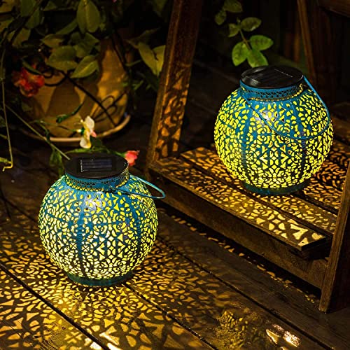 TAKE ME 2 Packs Solar Lanterns Outdoor Lights Waterproof Garden Lanterns for Patio,Outside Mothers Day Gifts Mom Wife Grandma Birthday Gifts [Set of 2] - color: Blue