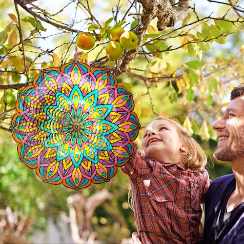 Mandala Wind Spinner Purple Tulip Design, 12in Hanging Sculptures - color: Mandala Purple Tulip