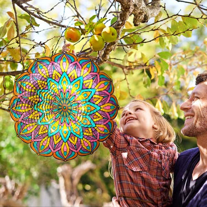 Mandala Wind Spinner Purple Tulip Design, 12in Hanging Sculptures - color: Mandala Purple Tulip
