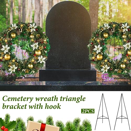 Soaoo 2 Christmas Wreath Stand Holder Metal Easel for Cemetery Grave,30inch | Christmas Wreath Stands for Outdoor, Metal Easel Holder, Cemetery Grave Marker, Gravestone Flower Display Decoration